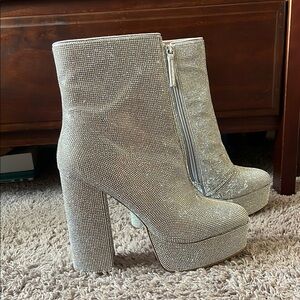 Steve Madden Silver Heeled Boots with Platform Sole